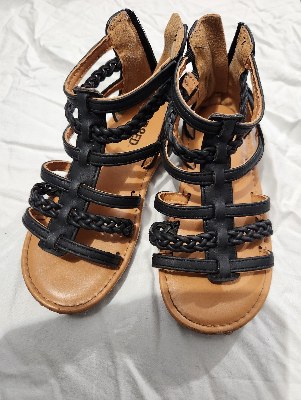 UNR8ED Girls Gladiator Sandals Size 10 Black Braided Strappy Zip Back